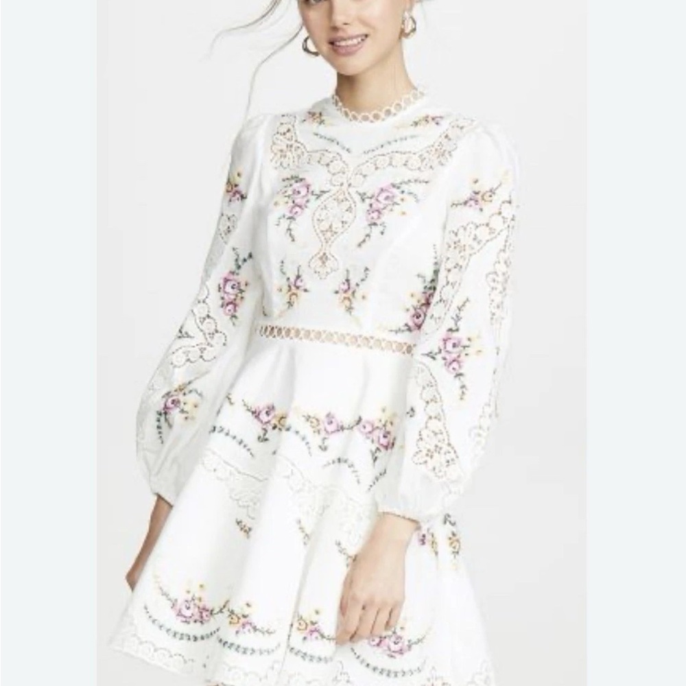 ZIMMERMANN Allia Lace Trimmed Embroidered Dress, Size 2 VGUC